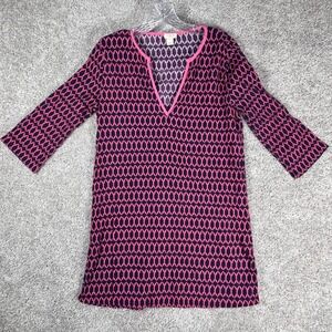 J‎ Crew Navy Pink Geometric Print V Neck 3/4 Sleeve Tunic Dress Size S